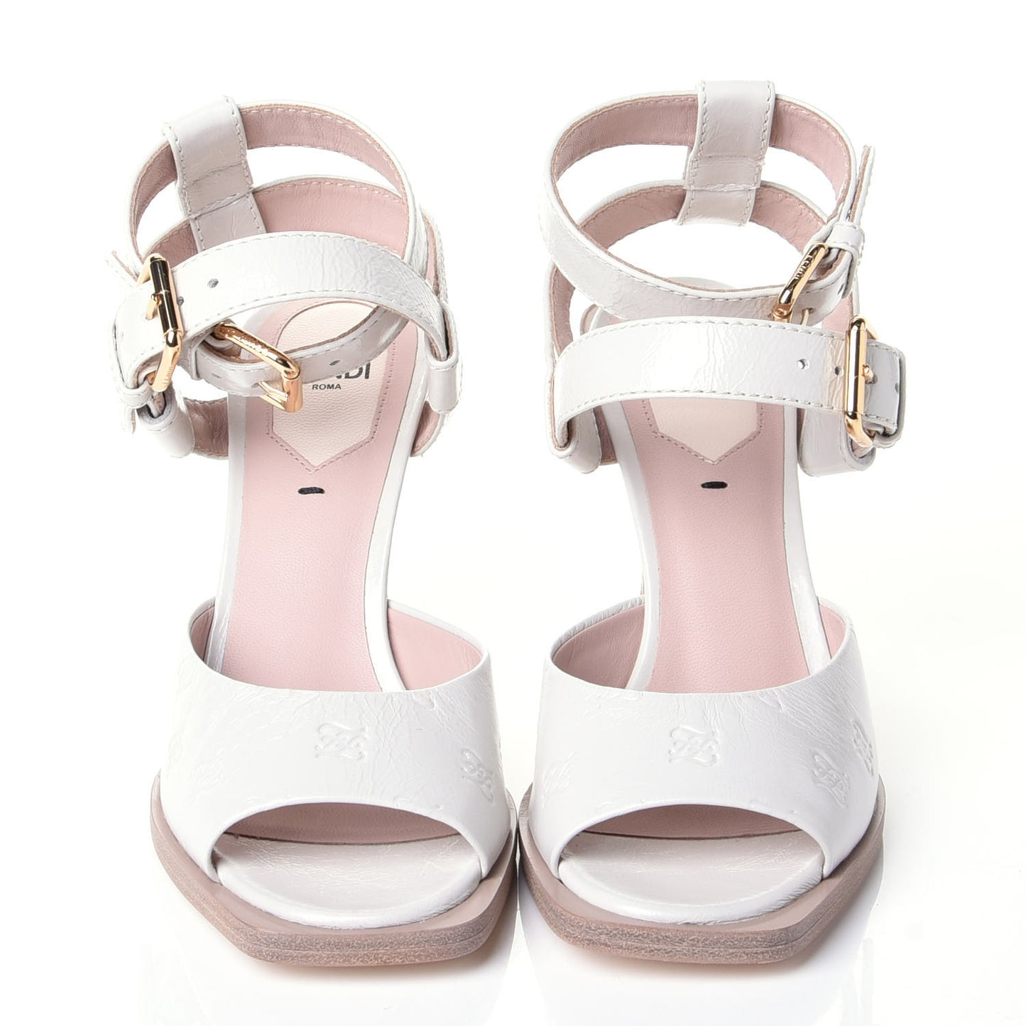 Vitello Karligraphy Embossed FFrame Ankle Strap Sandals 36 White