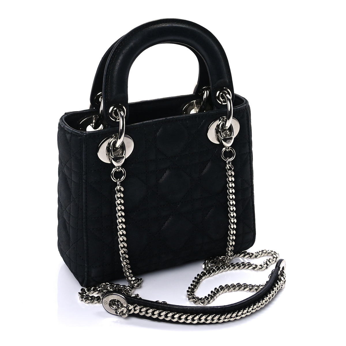 Metallic Lambskin Cannage Mini Lady Dior Black
