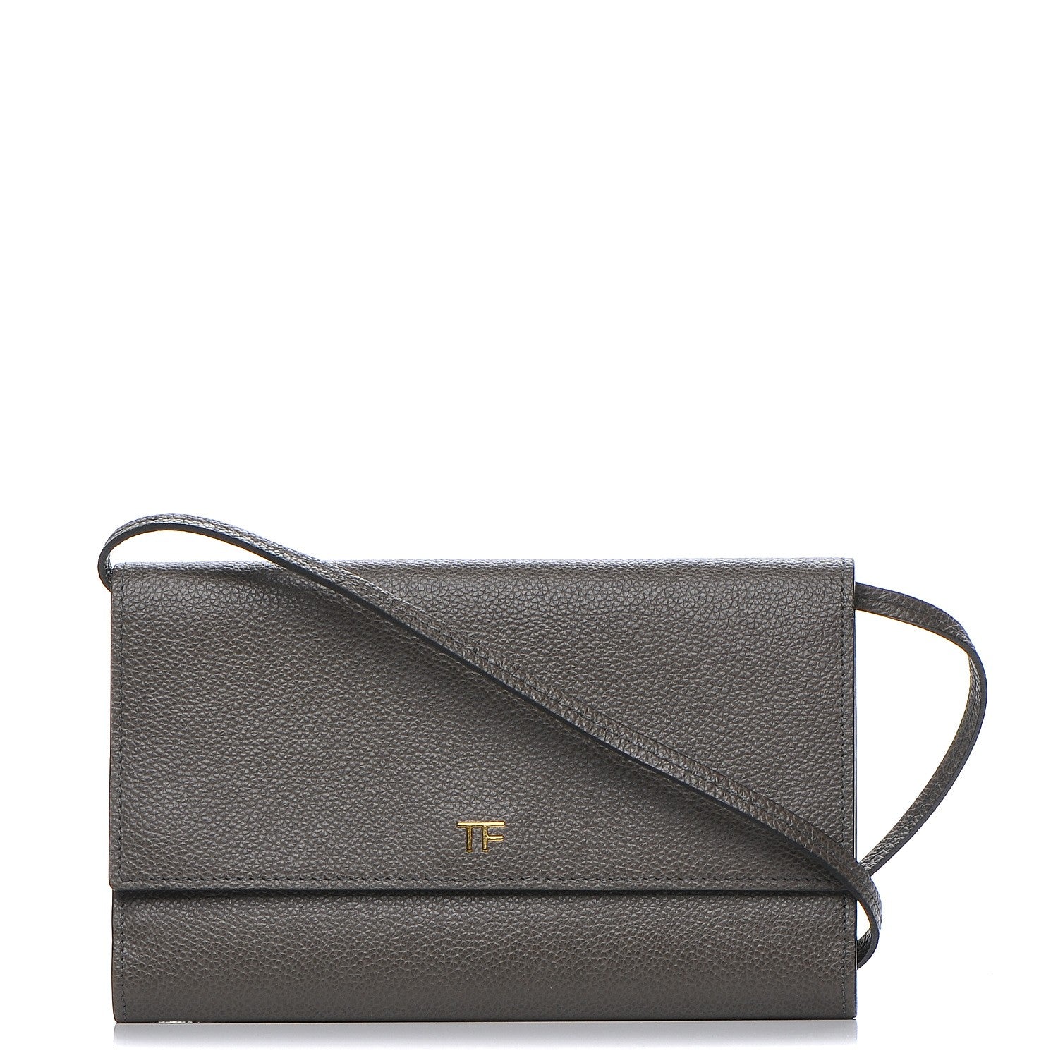 Tom Ford Pebbled Calfskin Wallet On Strap Graphite 1 of 7