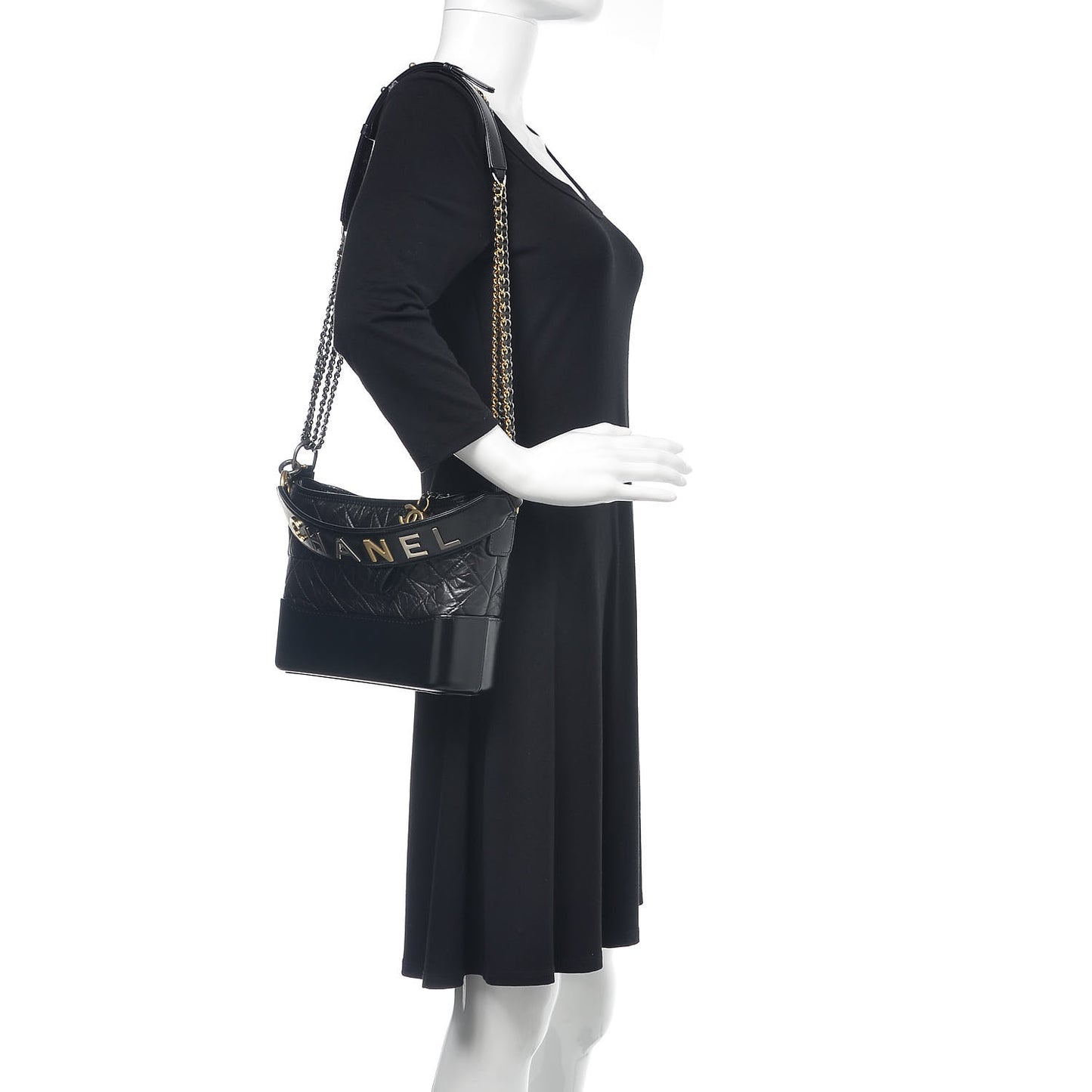 Aged Smooth Calfskin Quilted Medium Gabrielle Logo Hobo Black