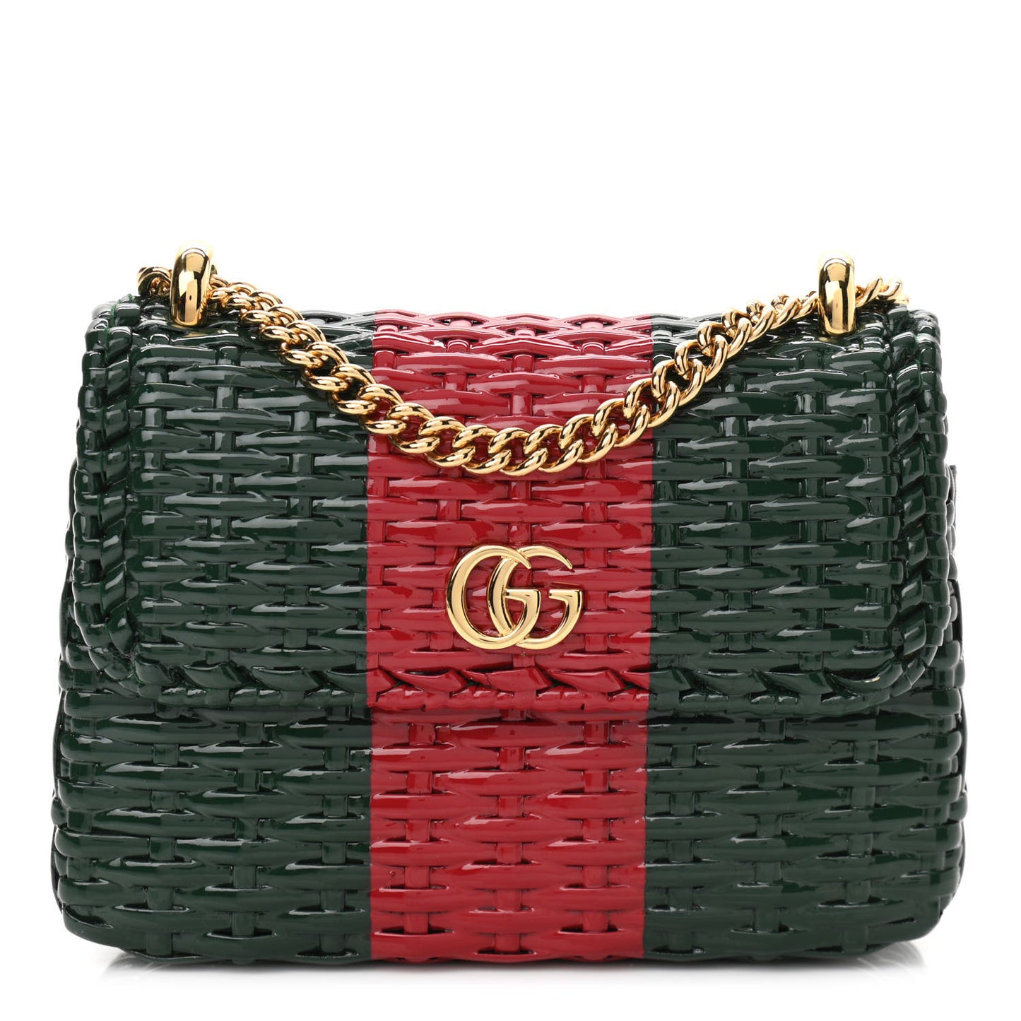 Glazed Wicker Stripe Mini Cestino Shoulder Bag Green