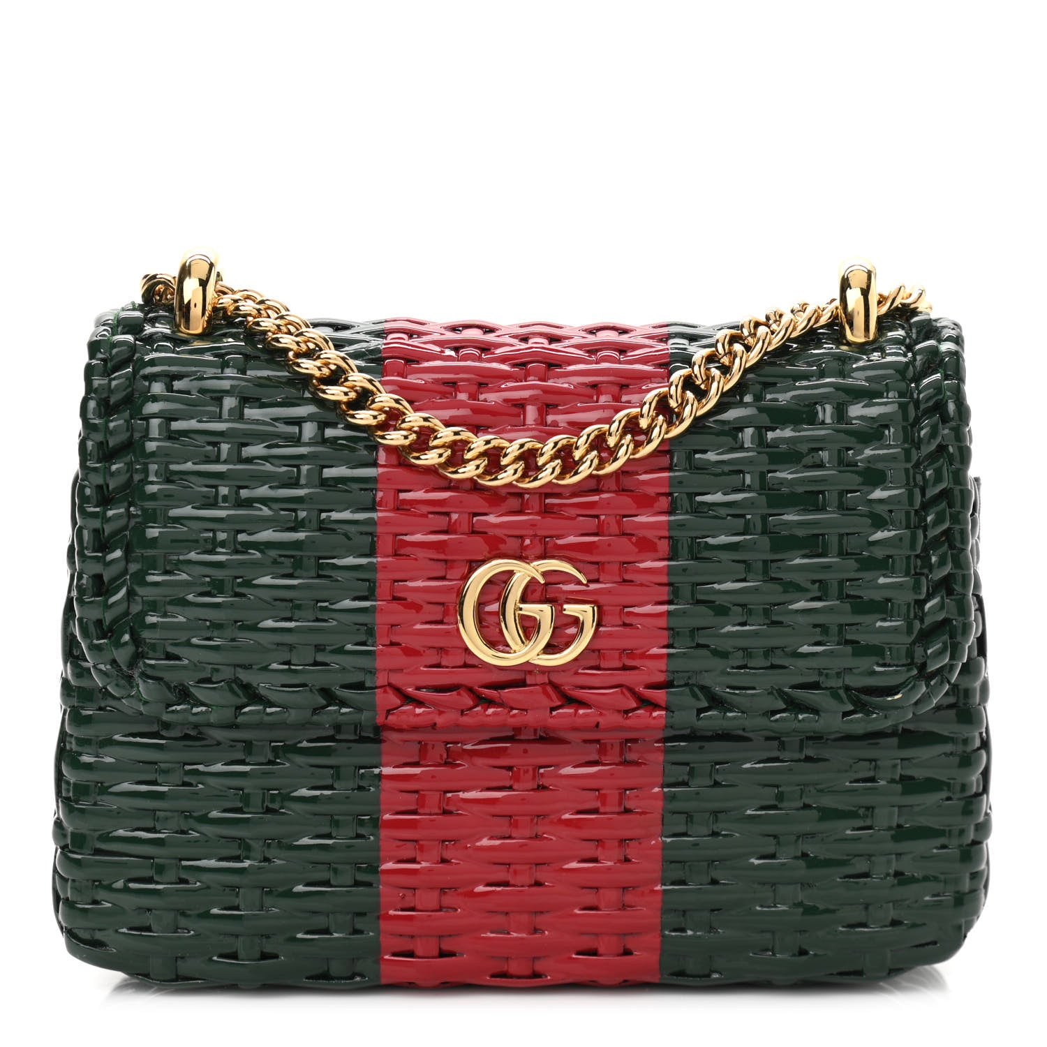 Gucci Glazed Wicker Stripe Mini Cestino Shoulder Bag Green 1 of 12