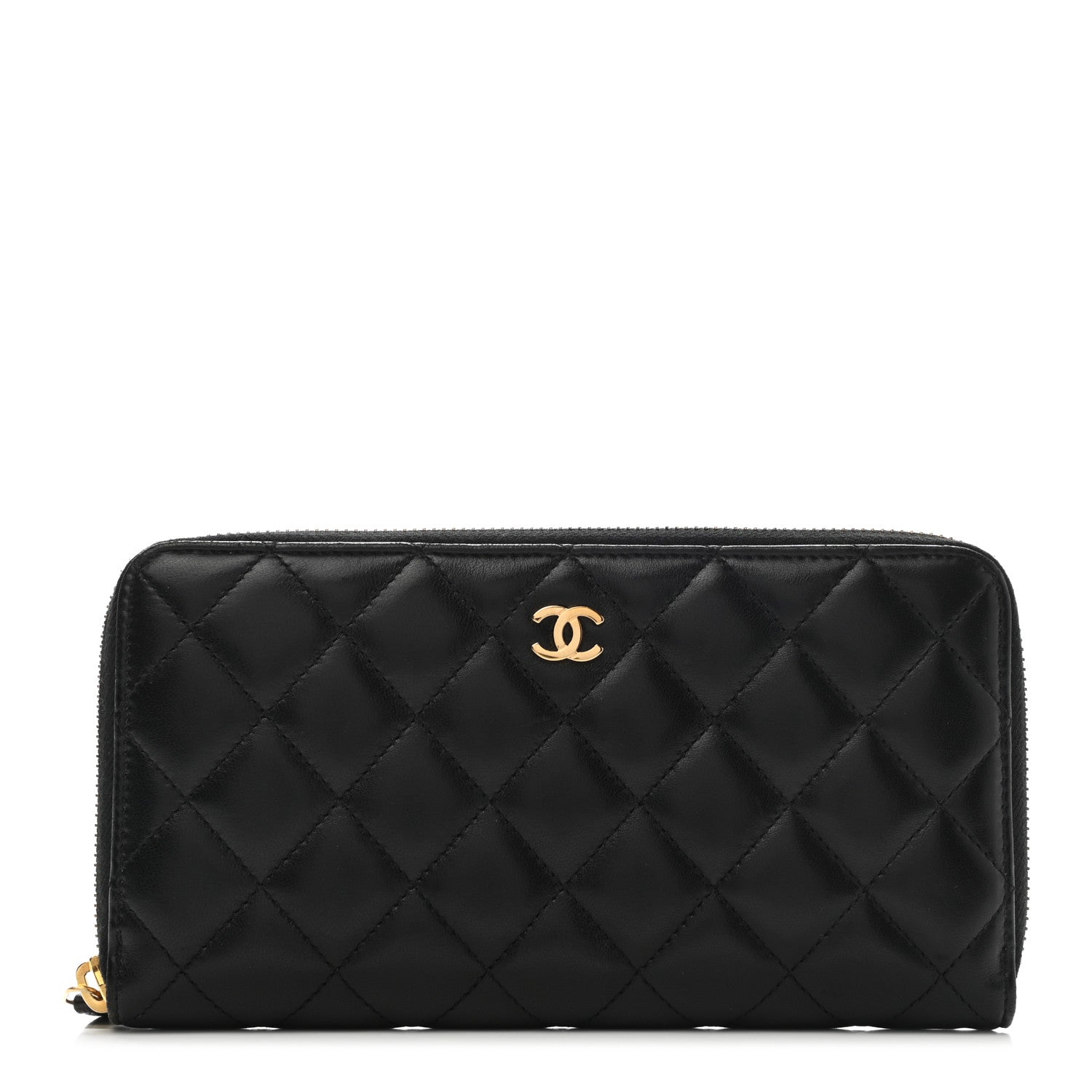 Chanel Lambskin Quilted Large Gusset Zip Around Wallet Black 1 of 10