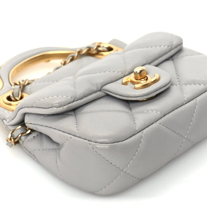 Chanel Calfskin Quilted Lady Handle Flap Card Holder With Chain  Grey 8 of 9