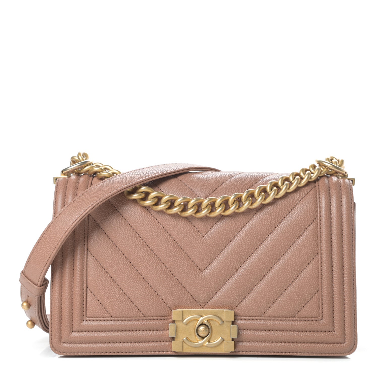 Chanel Caviar Chevron Quilted Medium Boy Flap Dark Beige 1 of 11