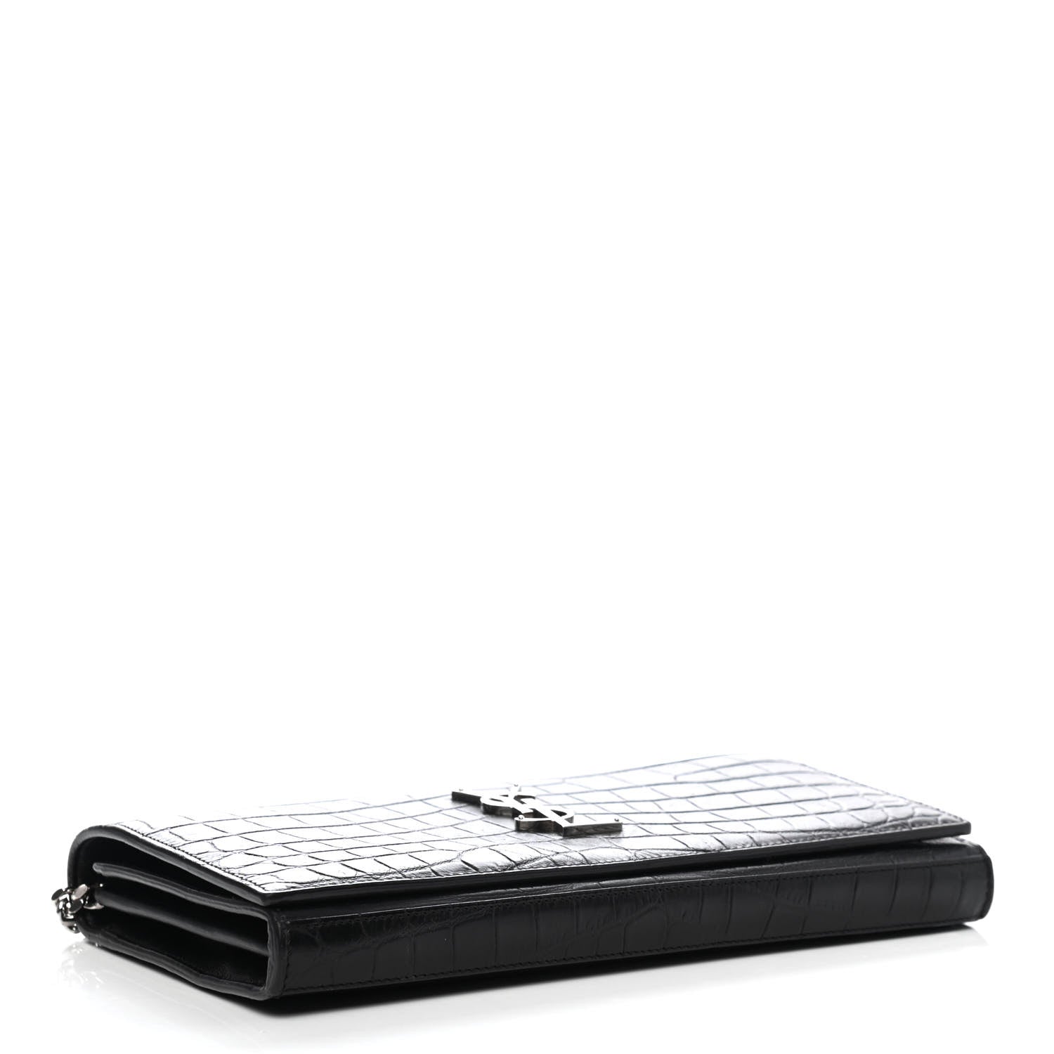 Saint Laurent Calfskin Crocodile Embossed Monogram Chain Wallet Black 3 of 4
