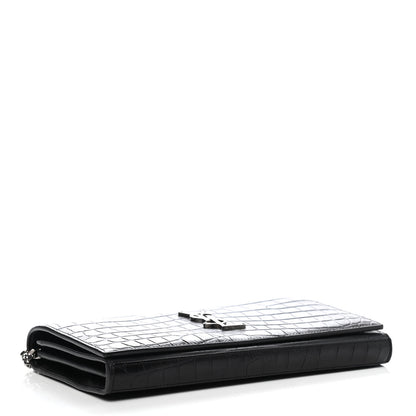 Saint Laurent Calfskin Crocodile Embossed Monogram Chain Wallet Black 3 of 4