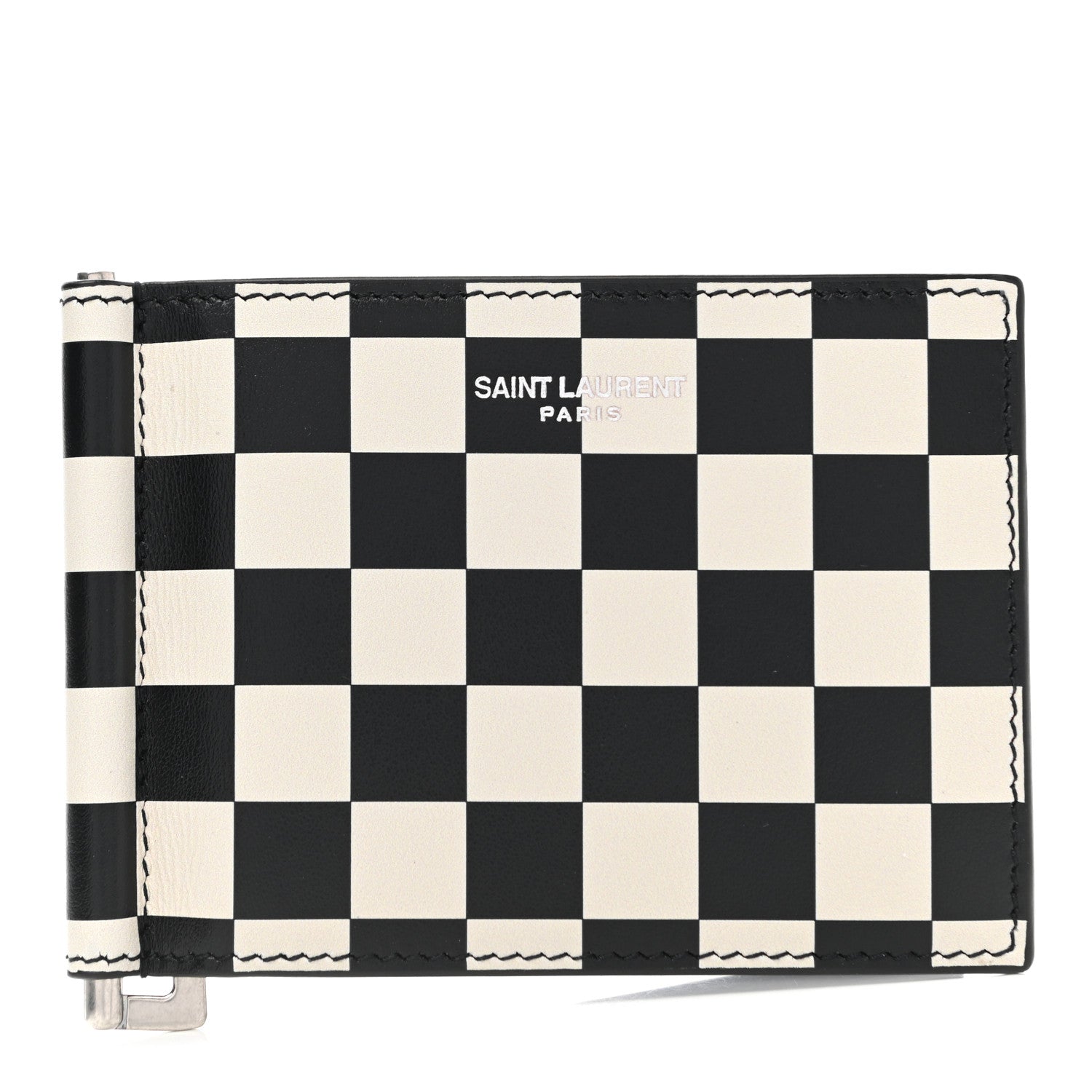 Saint Laurent Calfskin Checkerboard Bill Clip Card Case Black 1 of 7