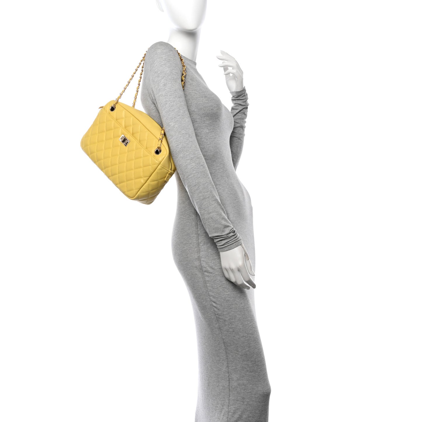 Calfskin Quilted Reissue Medium Camera Case  Yellow