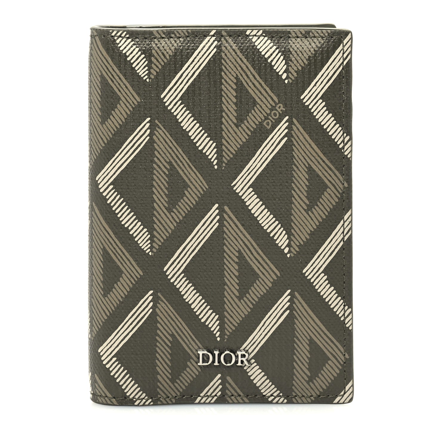 Calfskin CD Diamond Canvas Bi-Fold Card Holder Green