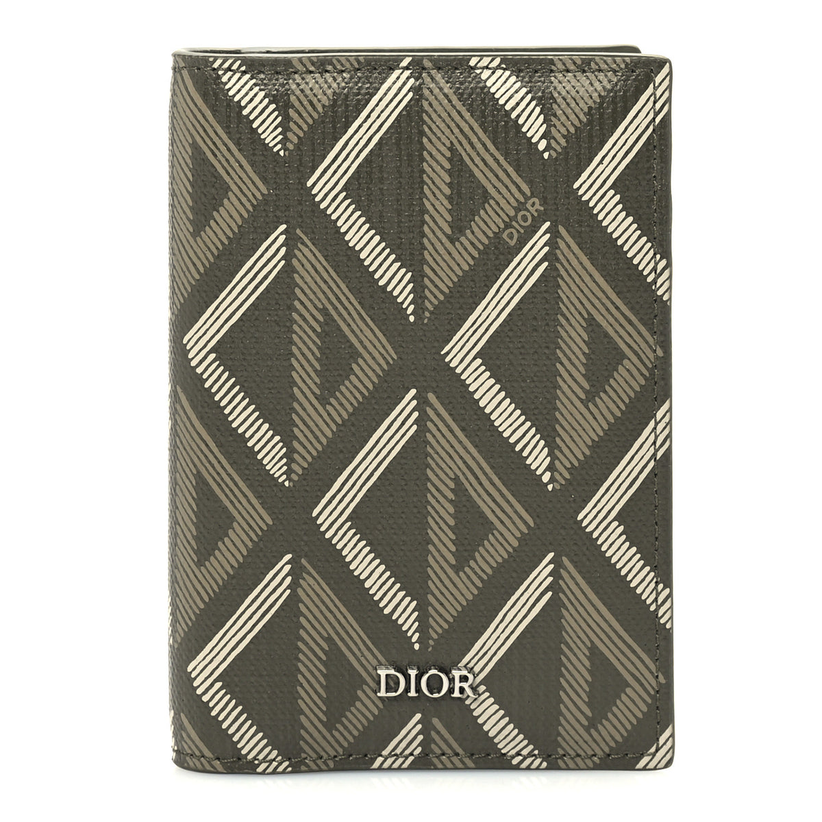 Christian Dior Calfskin CD Diamond Canvas Bi-Fold Card Holder Green 1 of 7