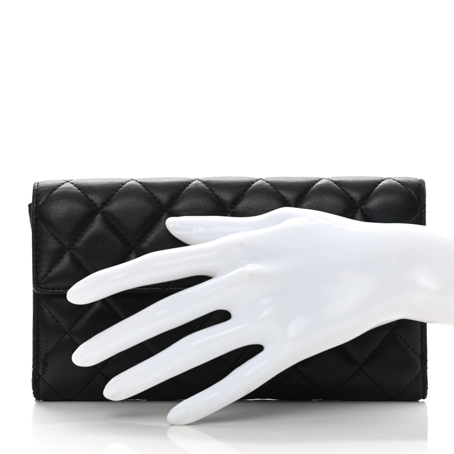 Lambskin Quilted Long Flap Wallet Black