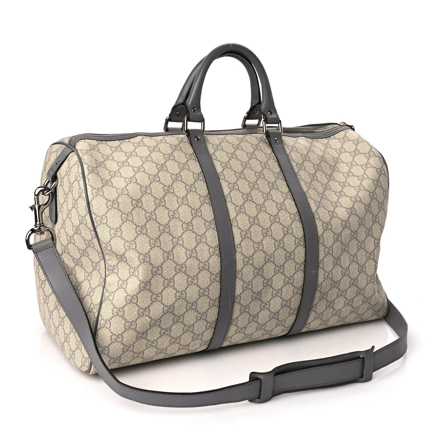 Gucci GG Supreme Monogram Selleria Calfskin Medium Carry On Duffle Bag Beige Grey 2 of 11