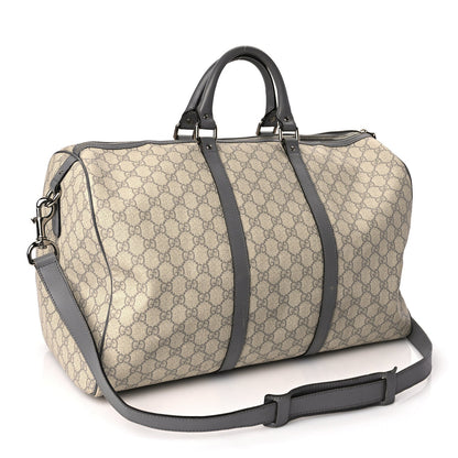 Gucci GG Supreme Monogram Selleria Calfskin Medium Carry On Duffle Bag Beige Grey 2 of 11