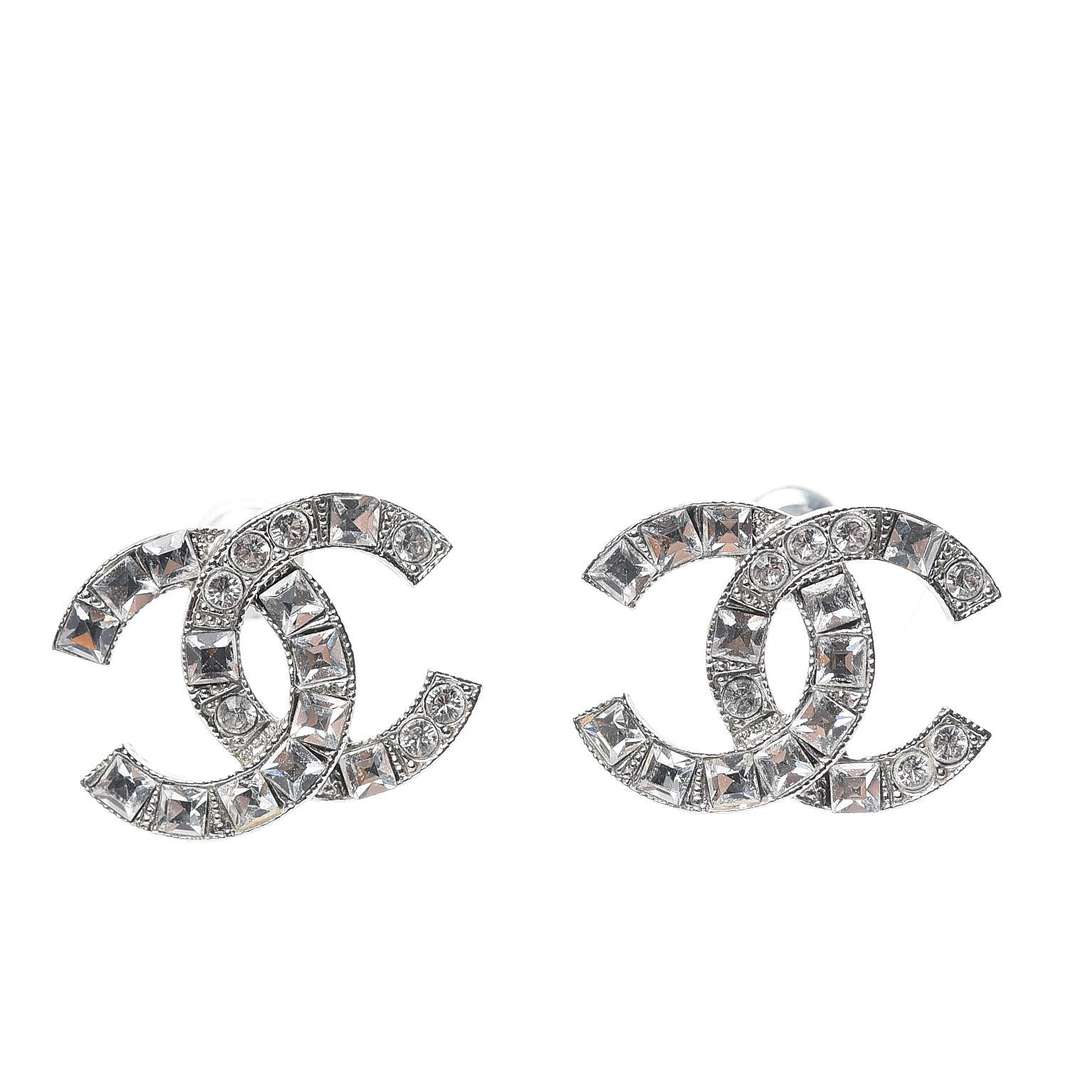 Chanel Baguette Crystal CC Earrings Silver 1 of 6