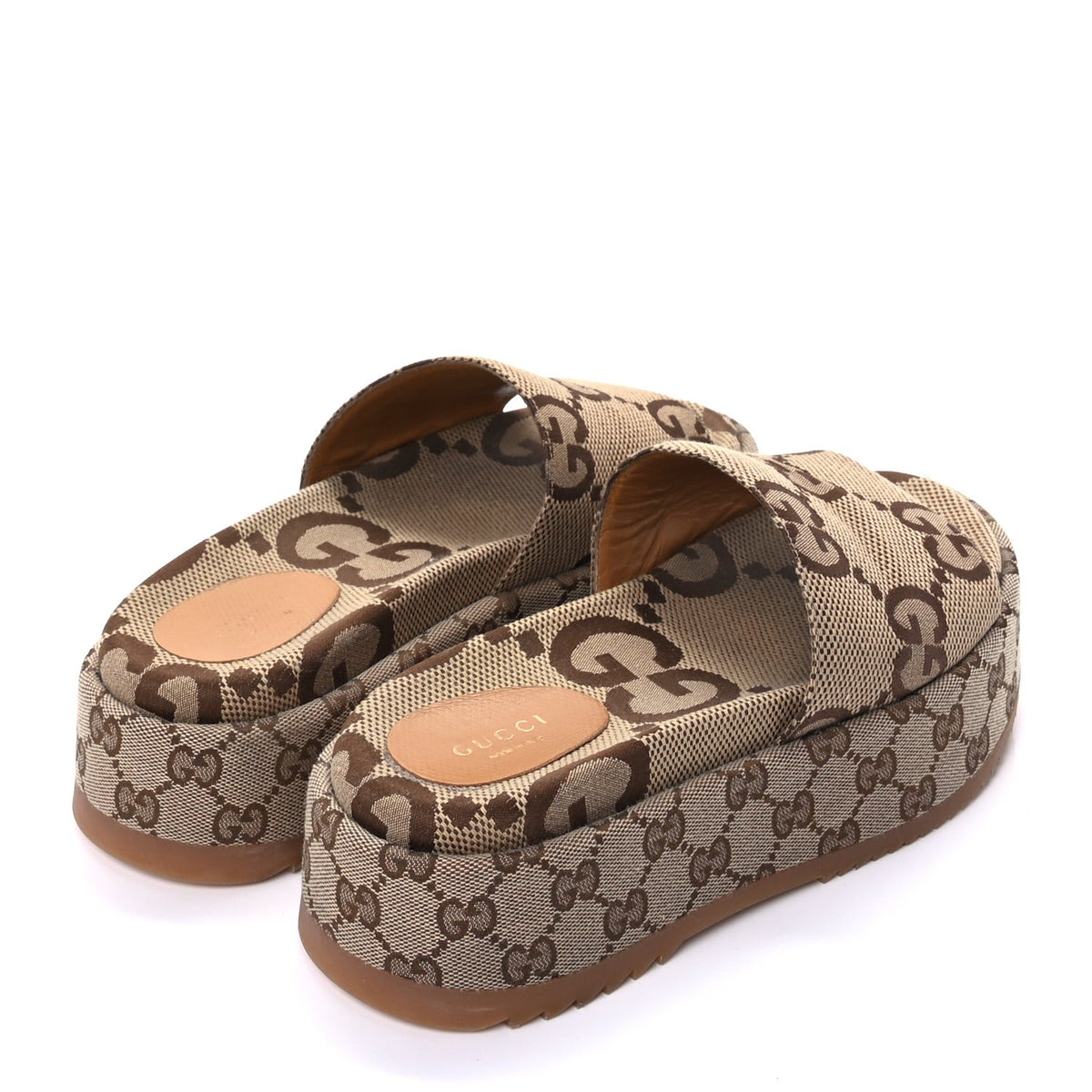 Monogram Maxi GG Angelina Platform 55mm Slide Sandals 38.5 Camel Ebony