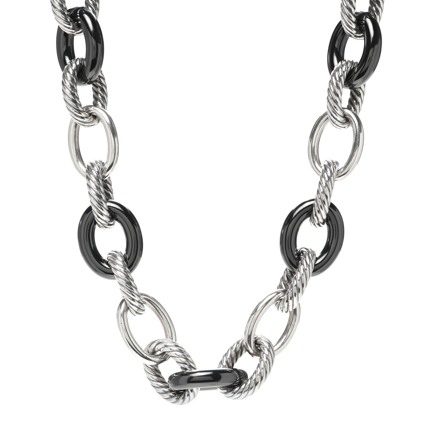 David Yurman Sterling Silver Black Ceramic 18mm Large Oval Link Necklace Black 1 of 4