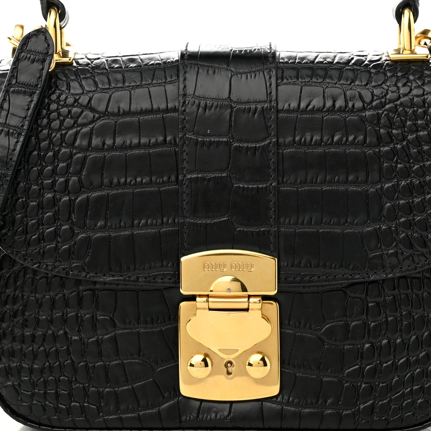 Miu Miu Crocodile Print Calfskin Top Handle Bag Black 7 of 9