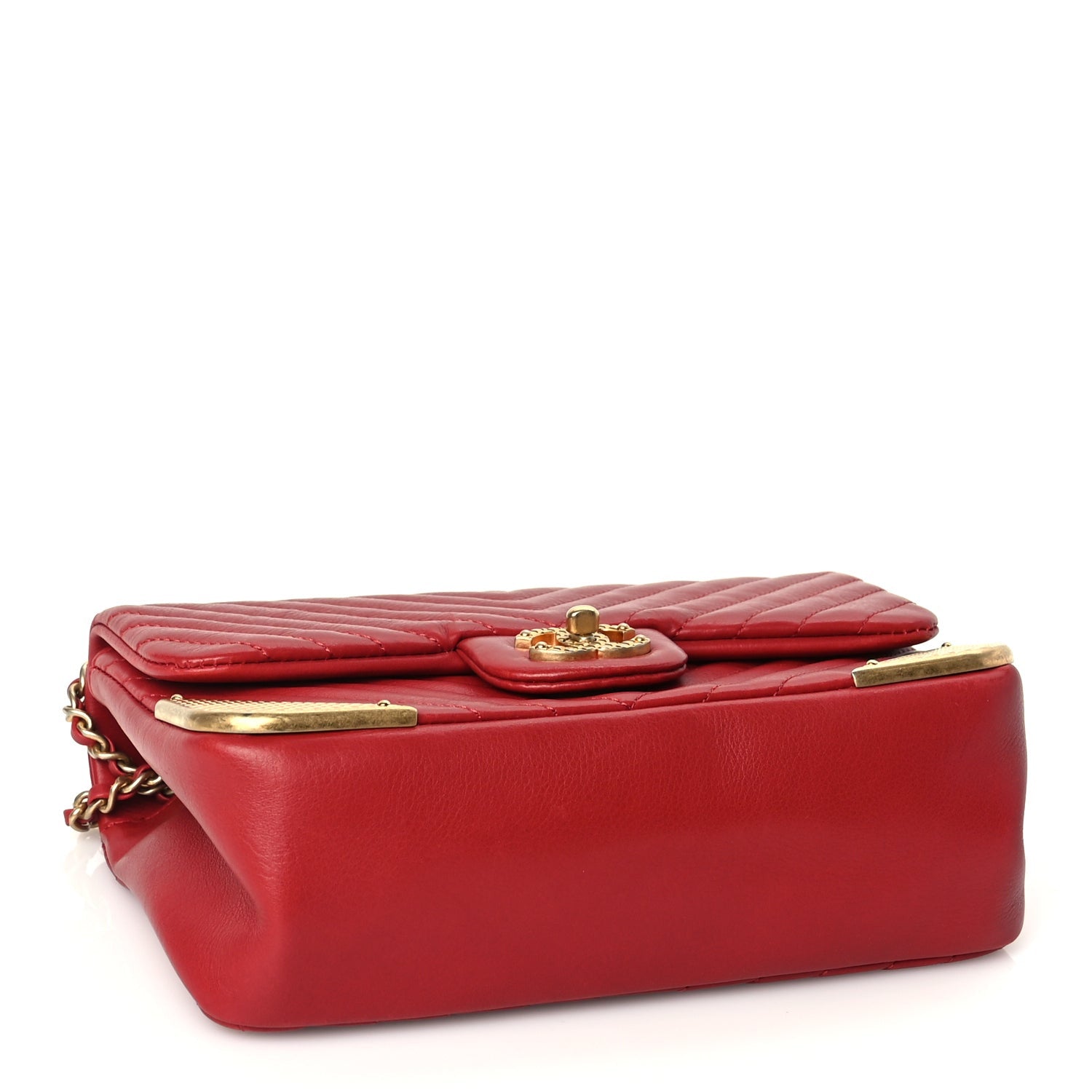 Chanel Calfskin Chevron Quilted Mini Rock The Corner Flap Red 3 of 9