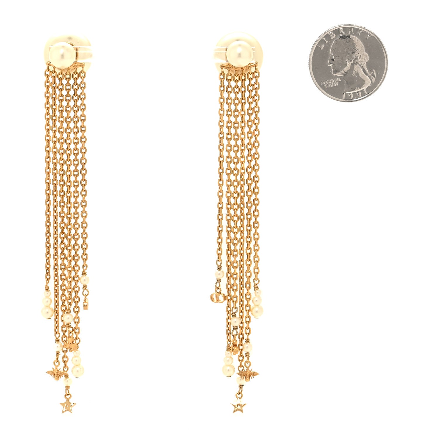 Christian Dior Pearl Charms Tribale Dangle Chain Earrings Gold 2 of 4