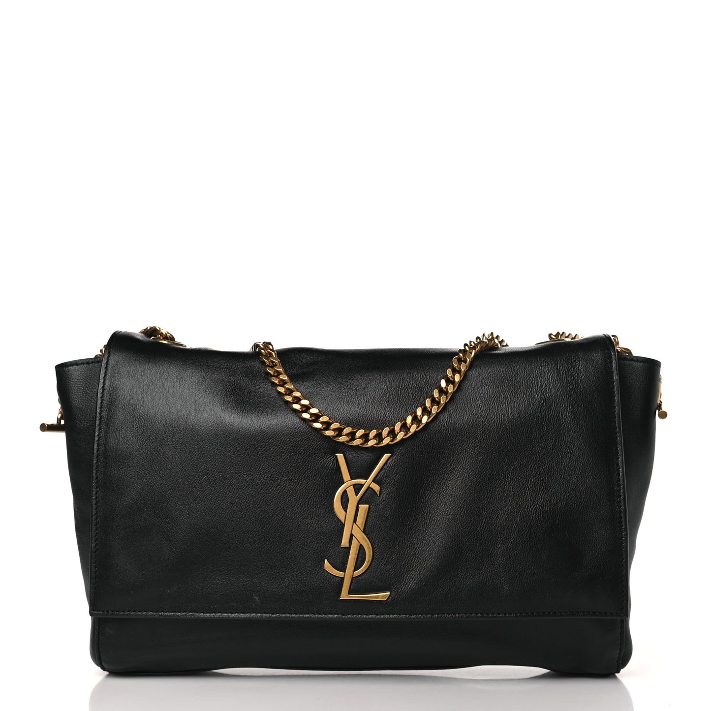 Smooth Calfskin Suede Medium Reversible Monogram Kate Satchel Black