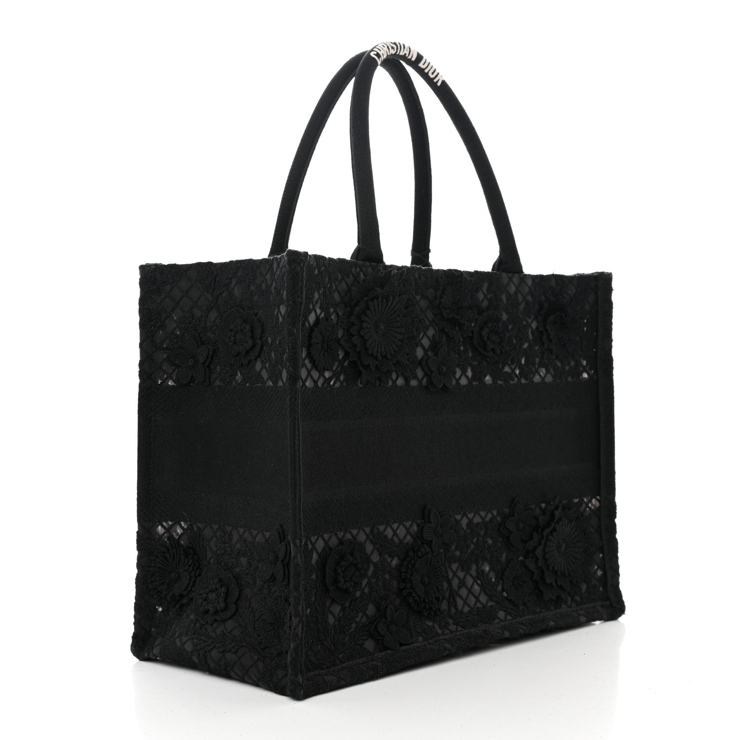 Christian Dior Embroidered 3D Macrame D-Lace Butterfly Medium Book Tote Black Multicolor 3 of 12