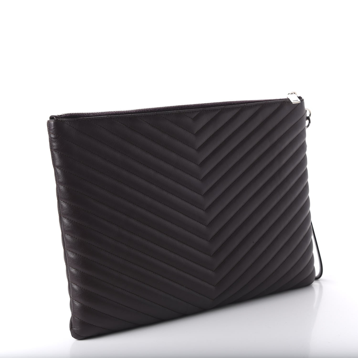 Saint Laurent Calfskin Matelasse Chevron Monogram Document Holder Amaranto 3 of 11