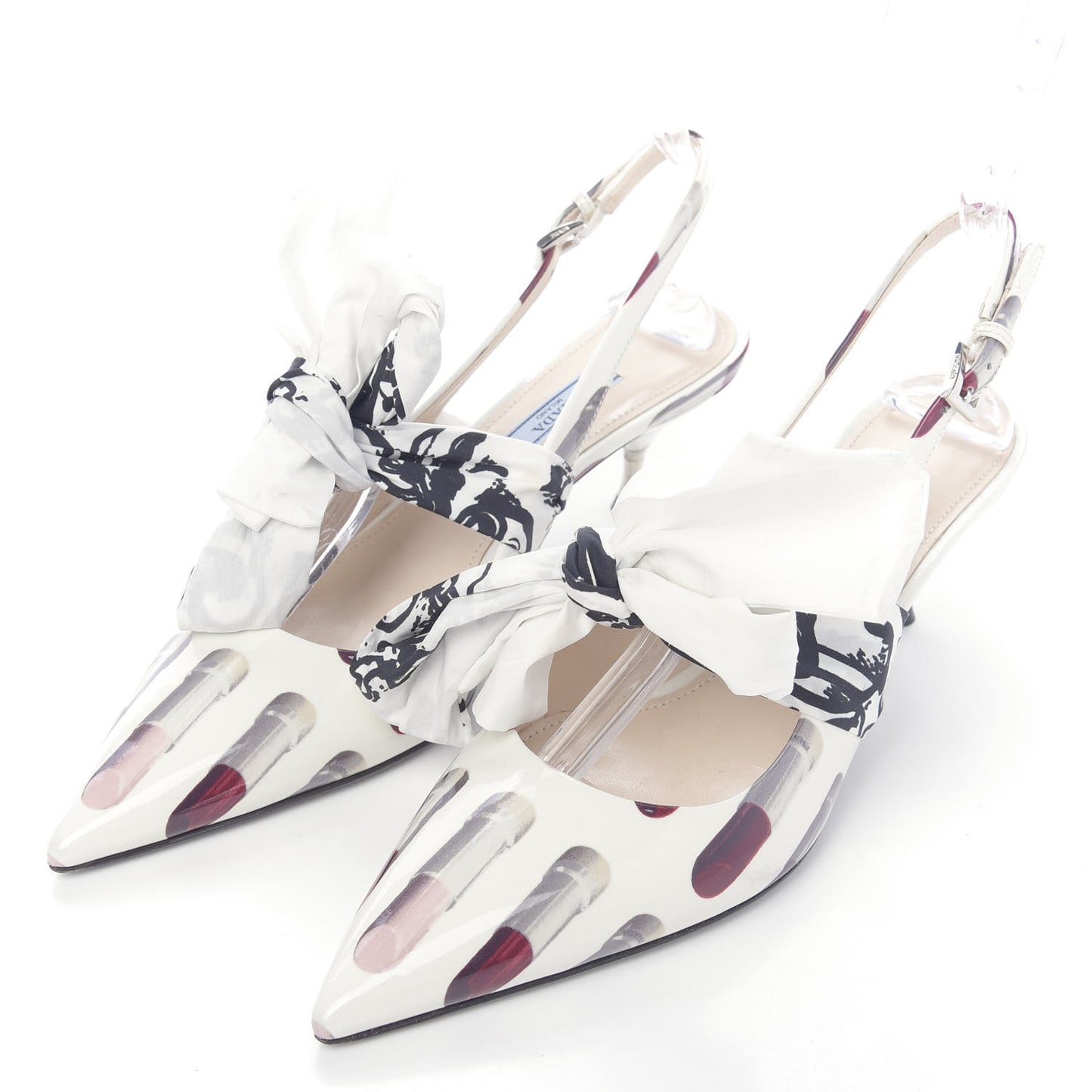 Vernice Stampa 35mm Slingback Pumps 38 White Black
