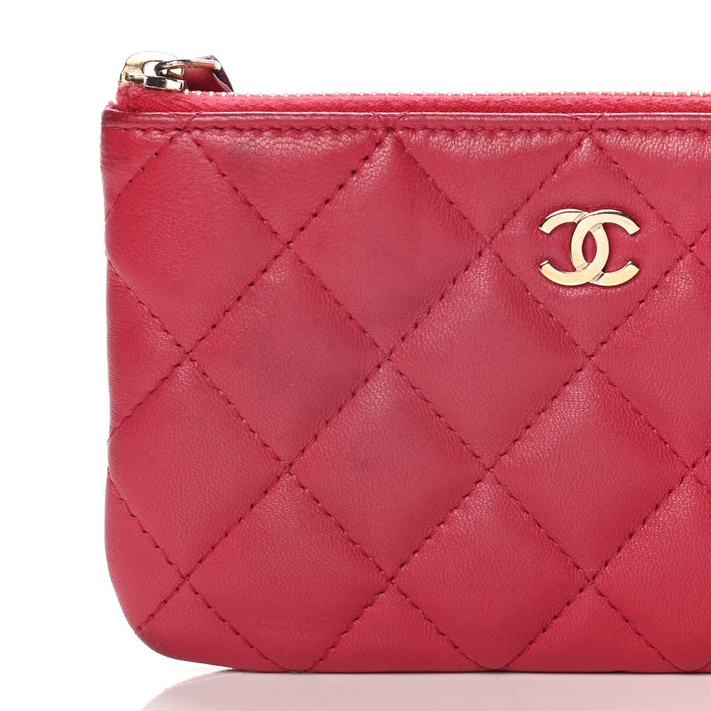 Lambskin Quilted Small Cosmetic Case Dark Pink