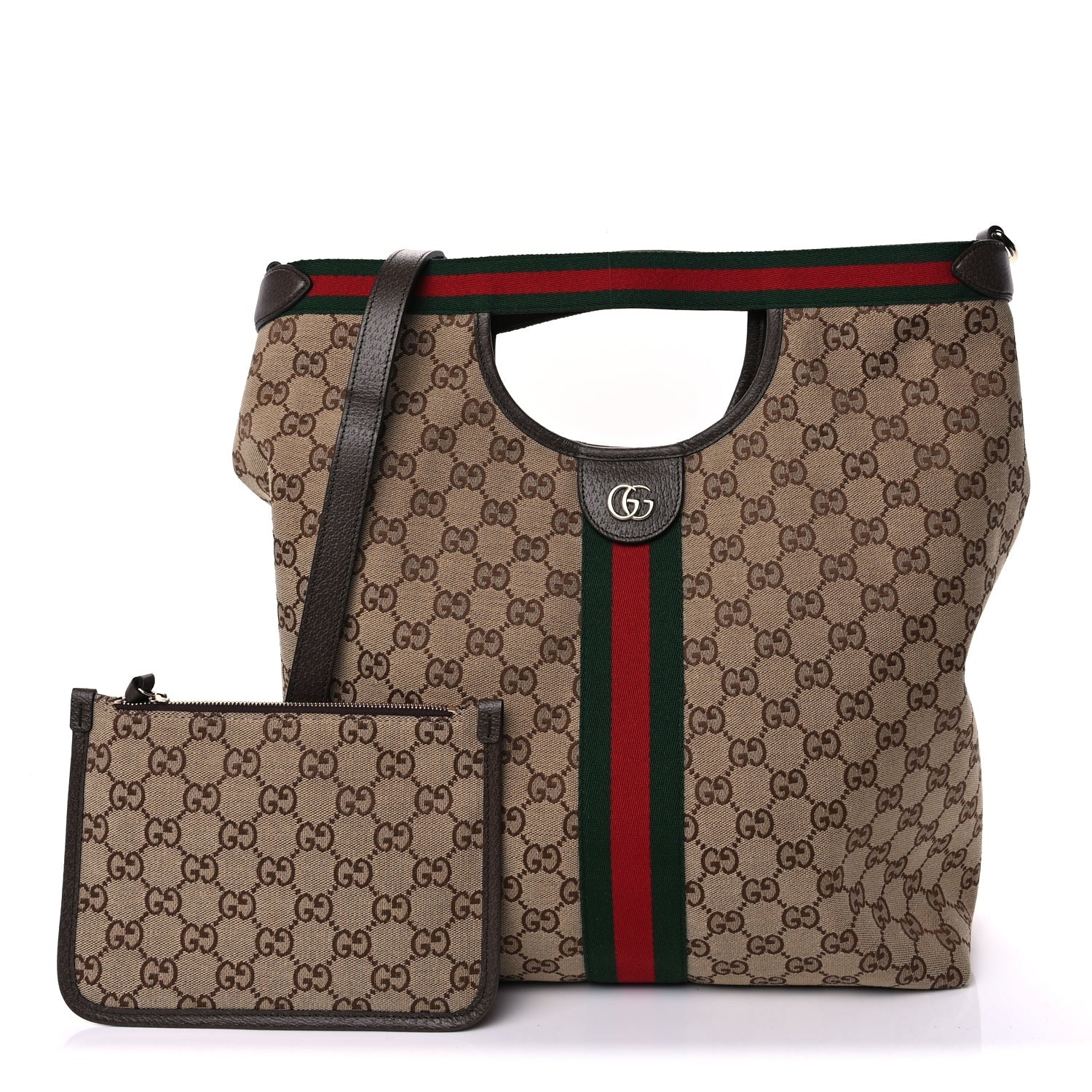 Gucci GG Monogram Web Large Giglio Tote Beige Brown 1 of 7
