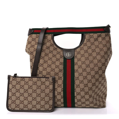 Gucci GG Monogram Web Large Giglio Tote Beige Brown 1 of 7