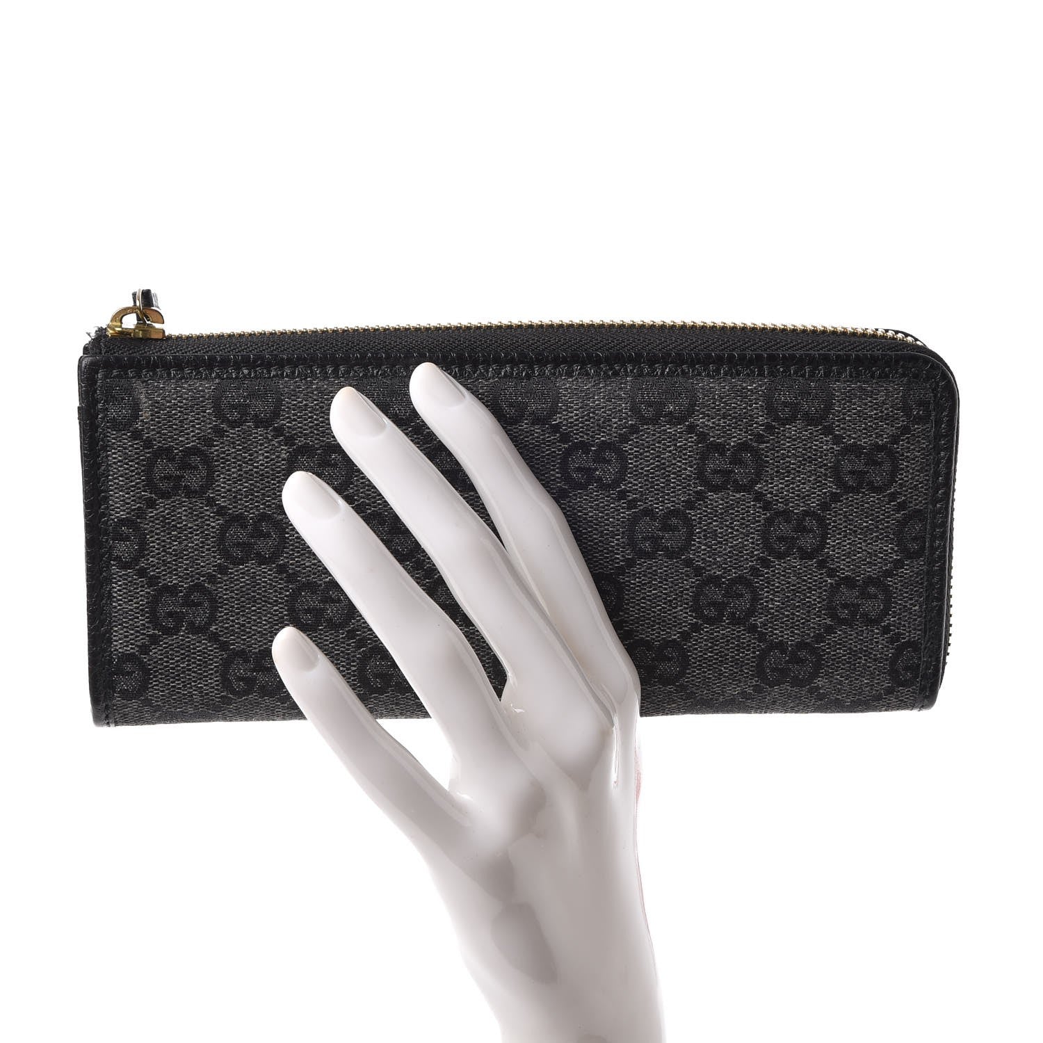 Gucci Denim Monogram Zip Around Wallet Black 2 of 11