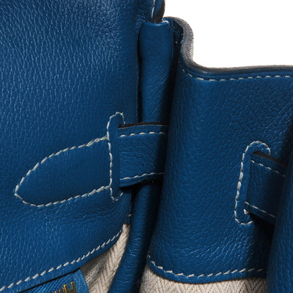 Hermes Veau Doblis Evergrain Grizzly Birkin 35 Bleu de Galice Ciel 15 of 26