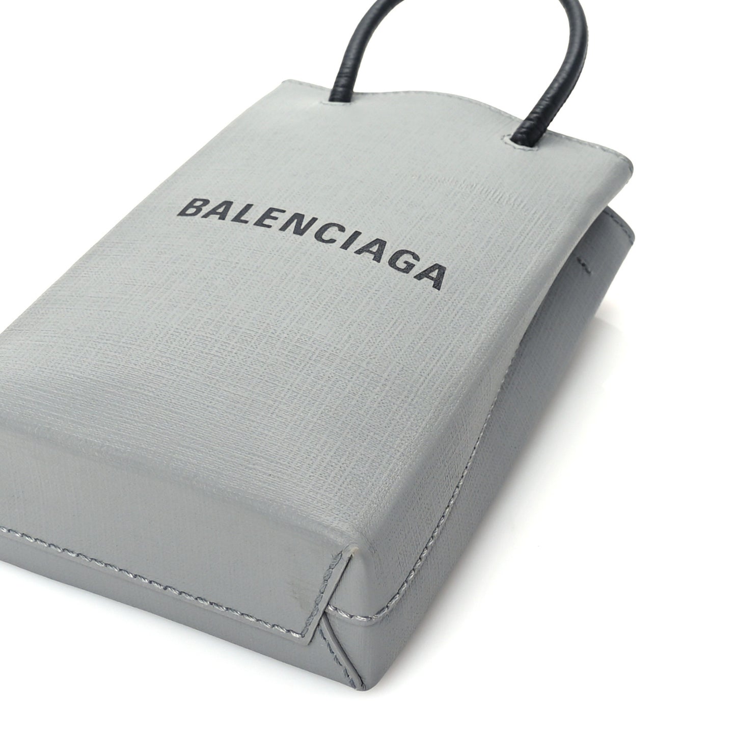 Squared Calfskin Logo Shopping Phone Holder Bag Balenciaga Grey