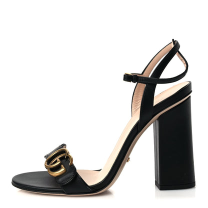 Gucci Lifford Calfskin GG Marmont Ankle Wrap 105mm Sandals Black 1 of 9