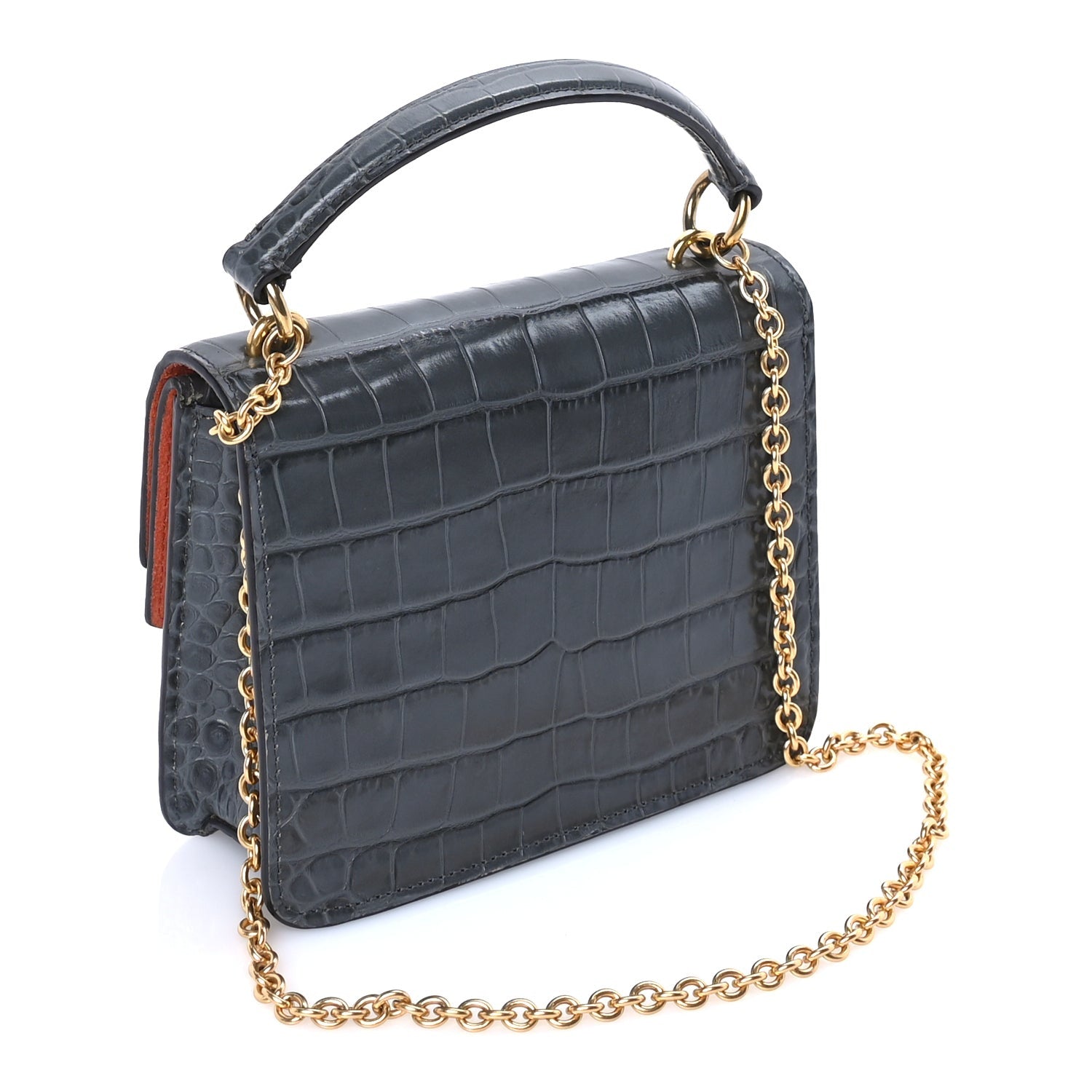Mulberry Calfskin Crocodile Embossed Small Harlow Satchel Dark Grey 2 of 7