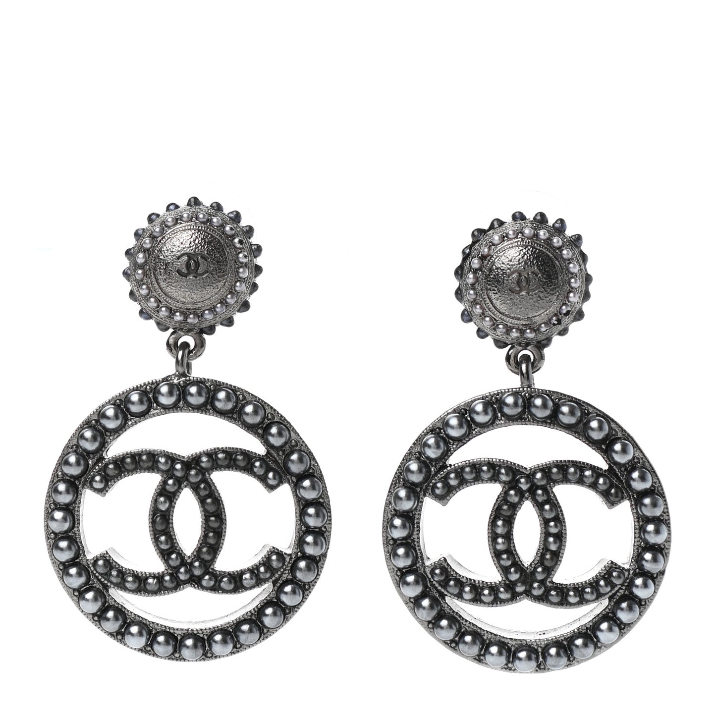 Ruthenium Beaded CC Drop Earrings Dark Grey