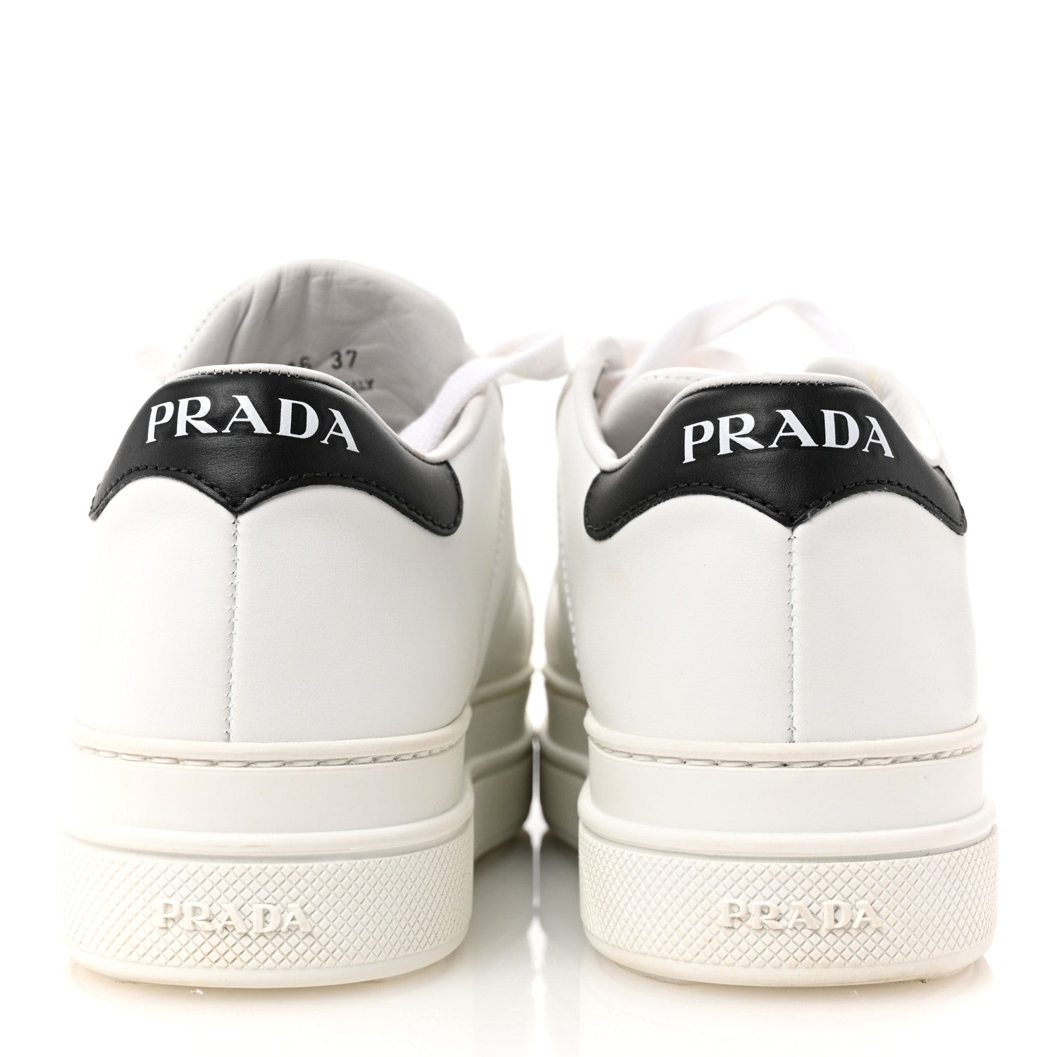 Prada Vitello Soft Womens Low Top Sneakers 37 White Black 6 of 9