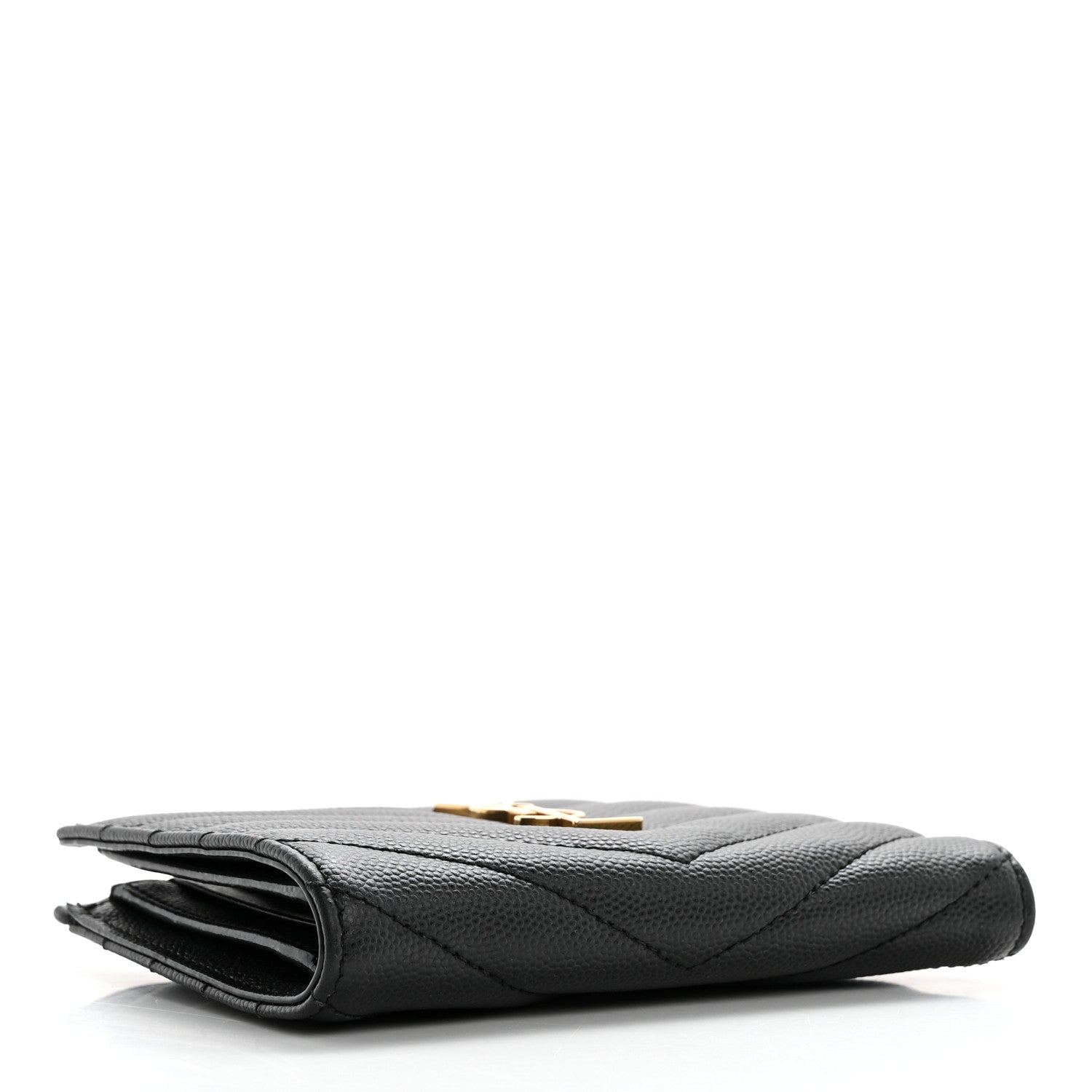 Saint Laurent Grain De Poudre Matelasse Chevron Monogram Zipped Two-Part Wallet Black 4 of 10