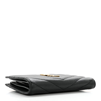 Saint Laurent Grain De Poudre Matelasse Chevron Monogram Zipped Two-Part Wallet Black 4 of 10