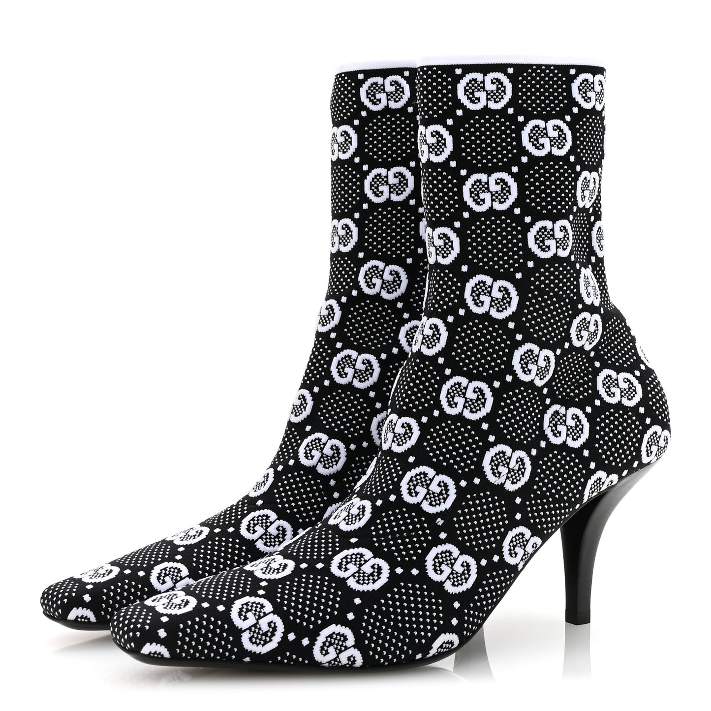 Technical Jersey Knit GG Monogram Square G 75mm Ankle Boots 38 Black Great White