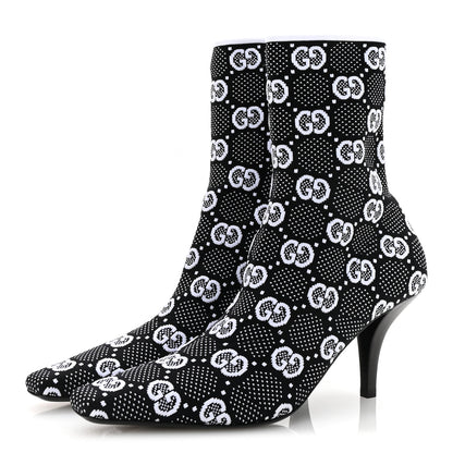 Gucci Technical Jersey Knit GG Monogram Square G 75mm Ankle Boots 38 Black Great White 4 of 9