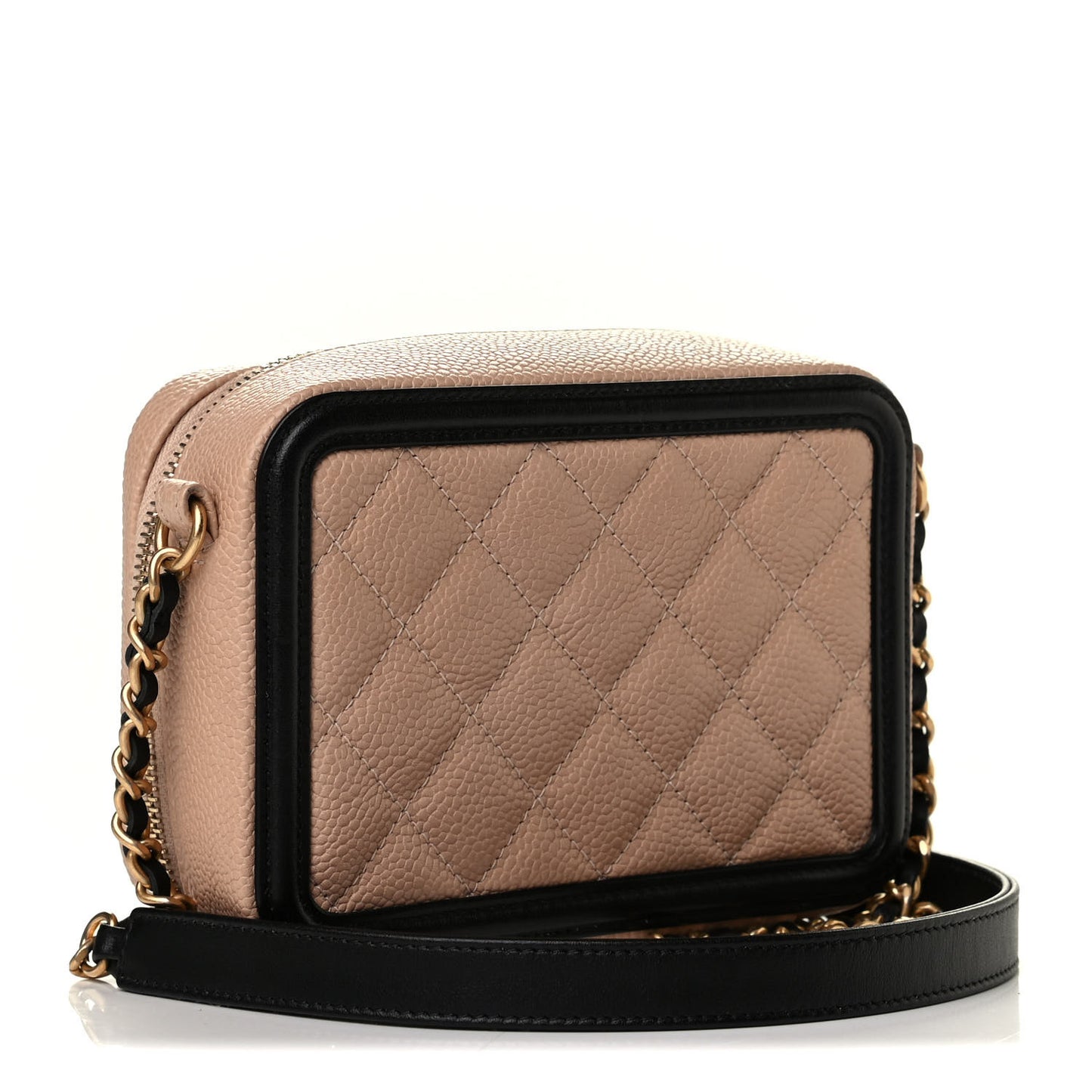 Caviar Quilted CC Filigree Vanity Clutch With Chain Beige Black