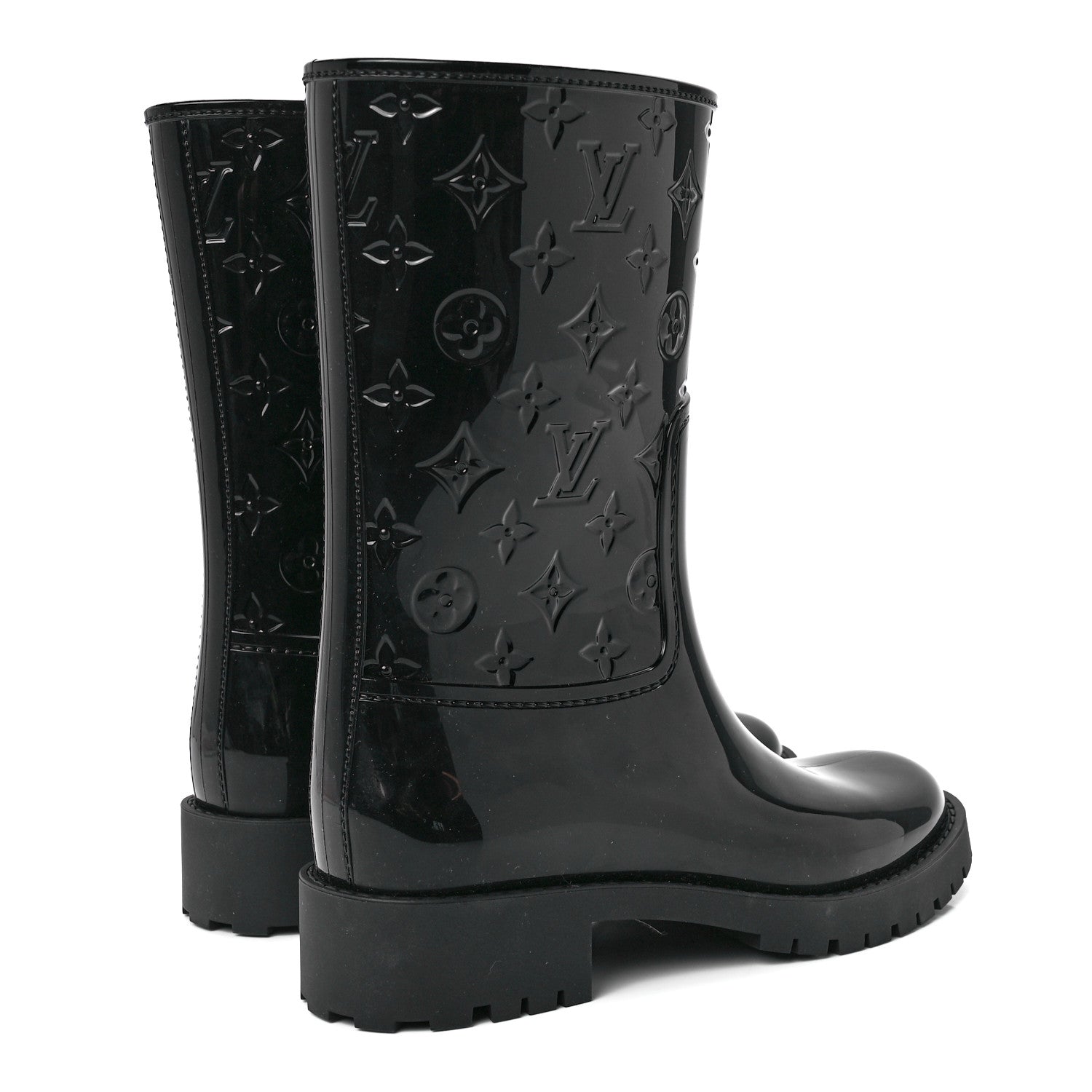 Louis Vuitton Rubber Embossed Monogram Drops Flat Half Boots 37 Black 4 of 7