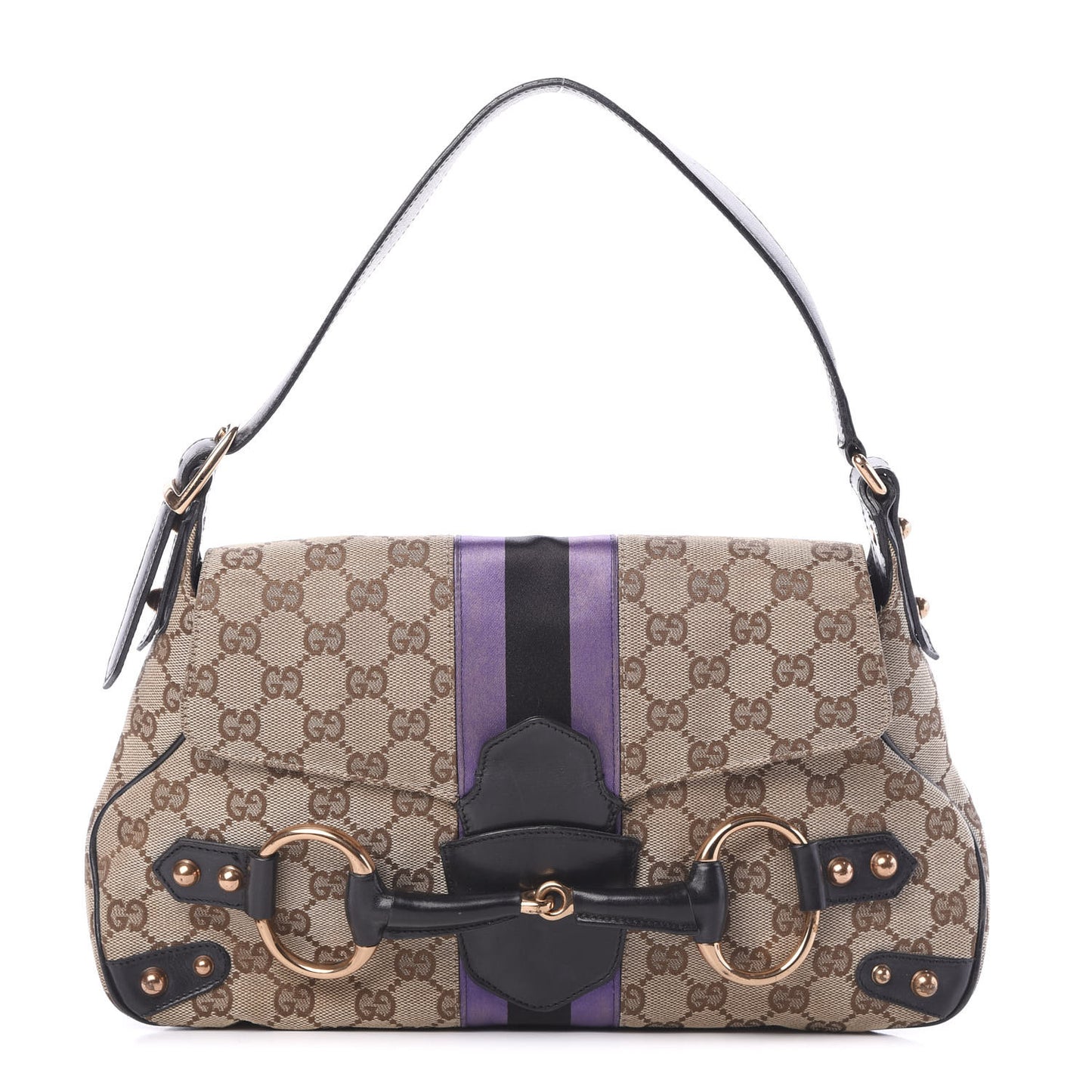 Monogram Horsebit Web Flap Bag Brown Purple