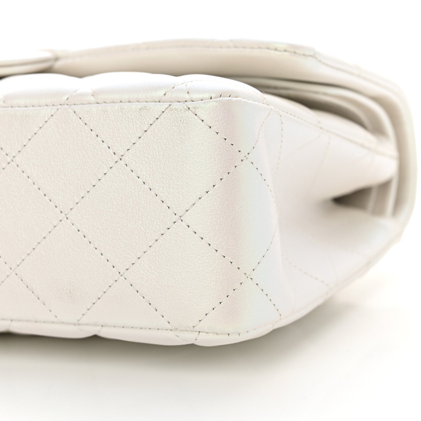 Iridescent Calfskin Quilted Medium Double Flap White