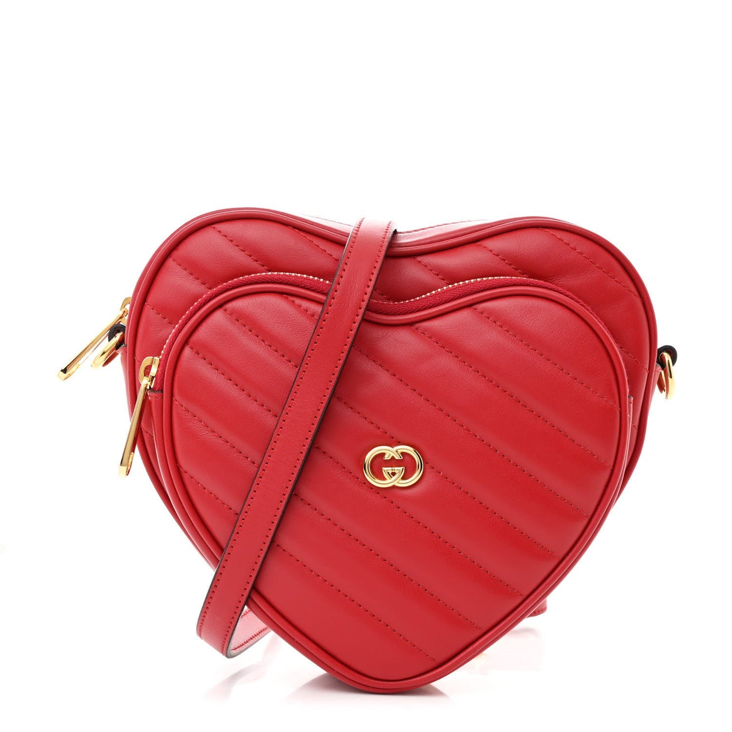 Calfskin Matelasse Diagonal Mini InterLocking G Heart Shoulder Bag Hibiscus Red