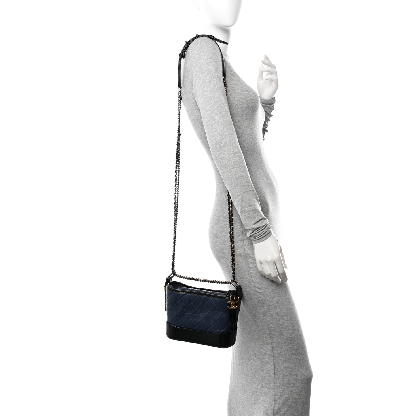 Aged Calfskin Quilted Small Gabrielle Hobo Navy Black