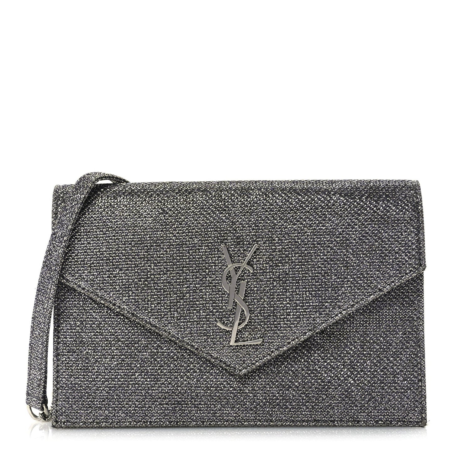 Metallic Fabric Monogram Envelope Chain Wallet  Anthracite
