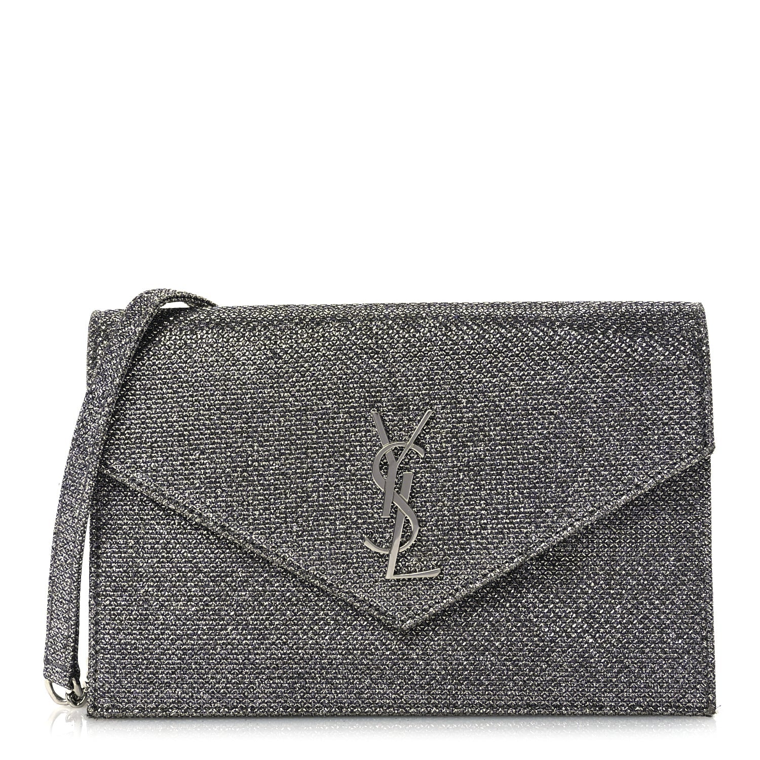 Saint Laurent Metallic Fabric Monogram Envelope Chain Wallet  Anthracite 1 of 8